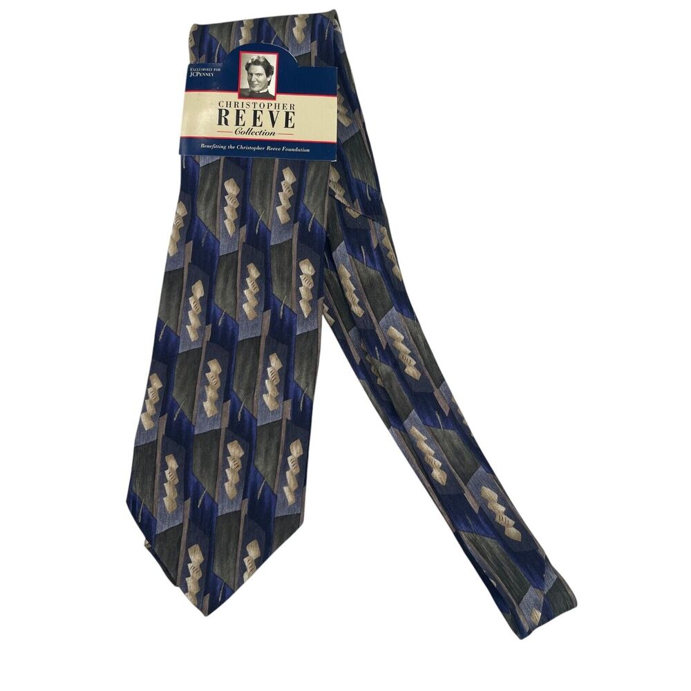 Christopher Reeve Collection Men Neck Tie 100% Silk Henry Stifel Blue Green Tan